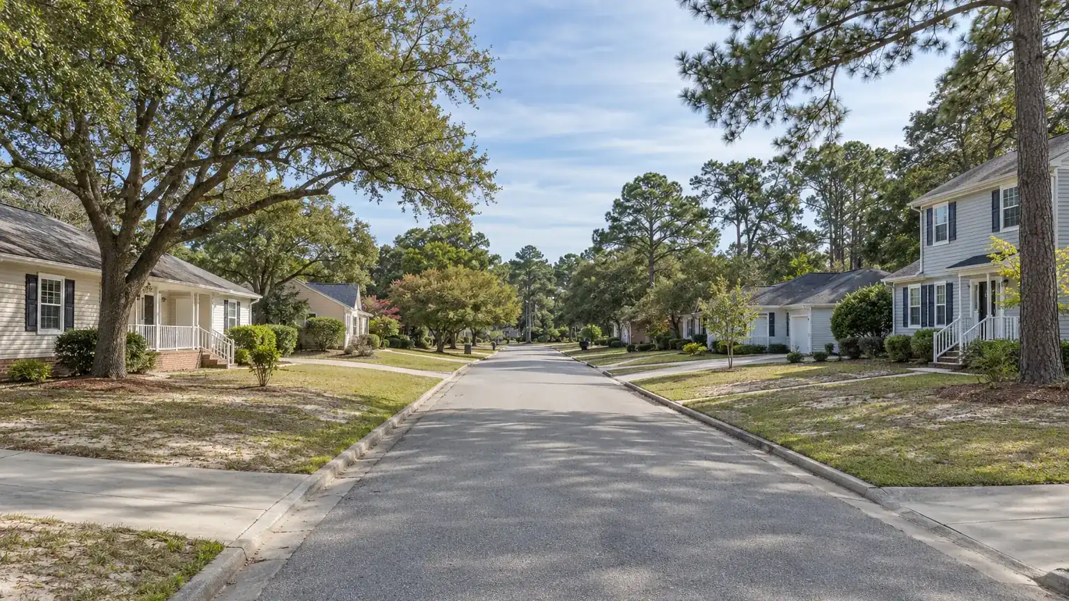 Typical neighborhood street in the Virginia Beach area